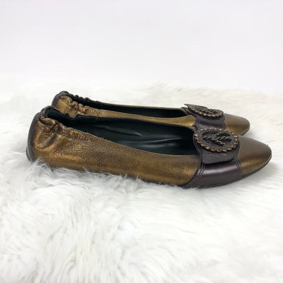 Donald J. Pliner 7.5 Womens Copper Haley Peace Sign Crystal Embellished Flats - Picture 5 of 8